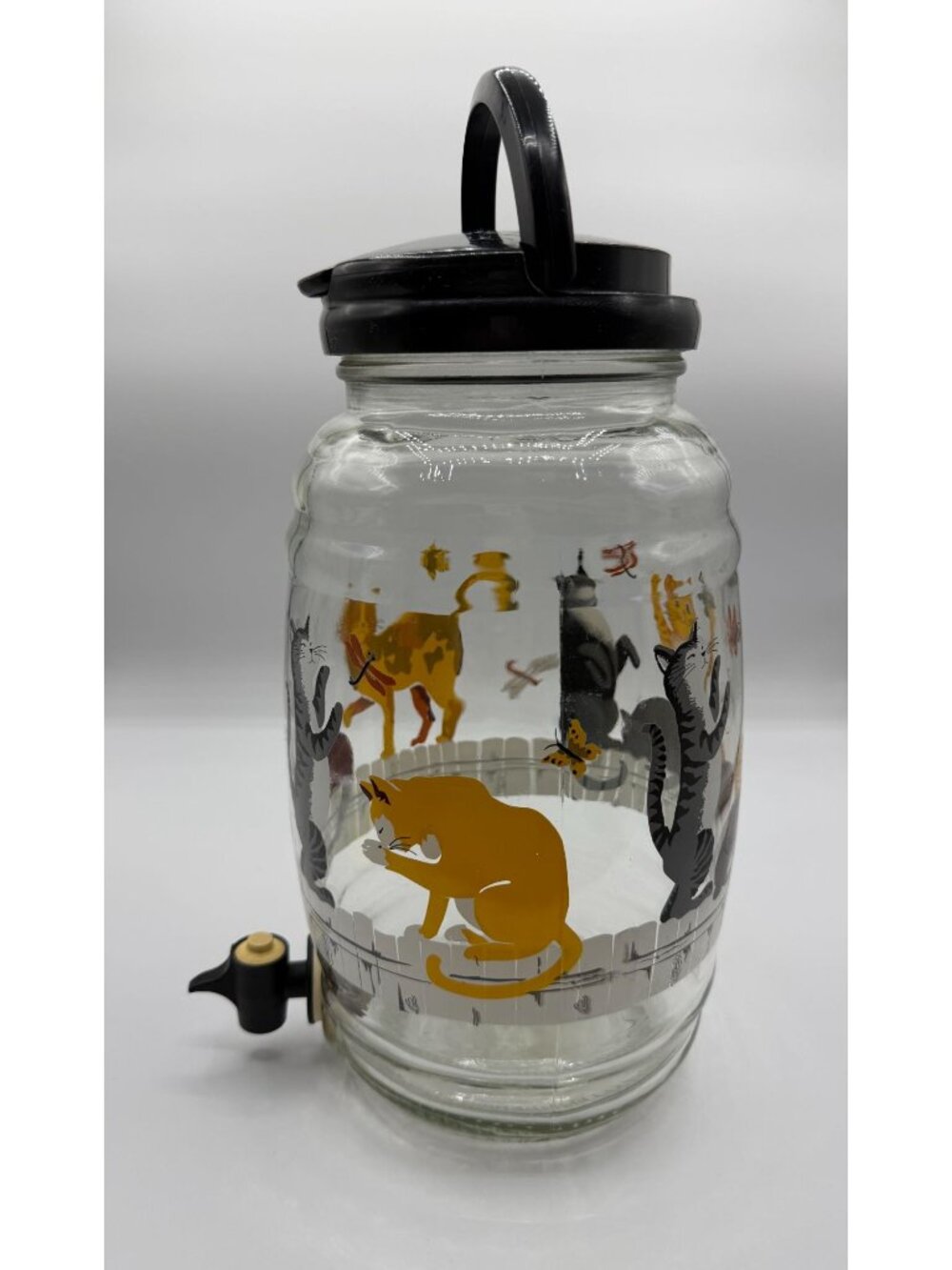 Anchor Hocking Cats on Fence Vintage Beverage Tea Dispenser Glass Gallon Jug - Picture 4 of 11